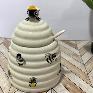 Beehive Honey Pot With Dipper Joann Ceramic Bee Canister Farmhouse Decor